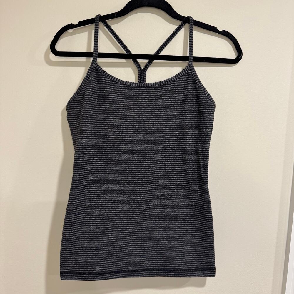 Lululemon Power Y Shelf Bra Tank Gray Black Stripe Racerback Size 8 Medium